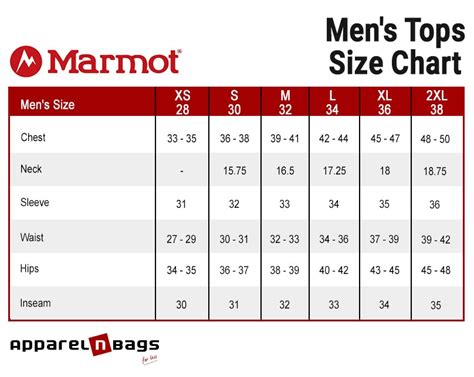 marmot sizing chart men.